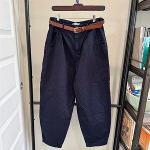 Zara Navy Blue Pants with Brown Belt